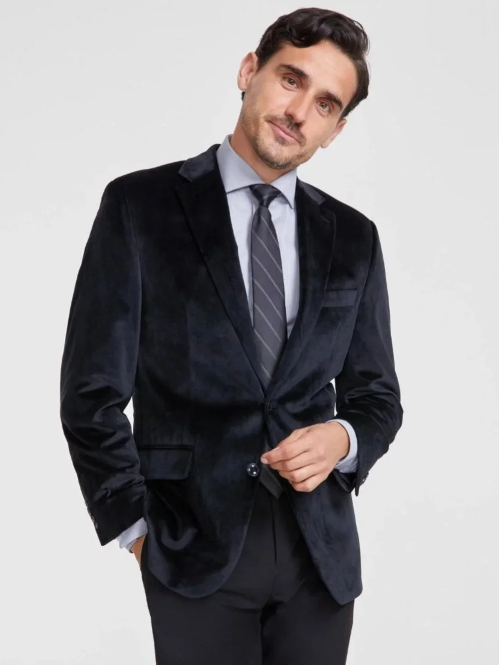 NWT Michael Kors Men's Classic Fit Black Velvet Sport Coat Blazer Black 42R - Picture 1 of 7